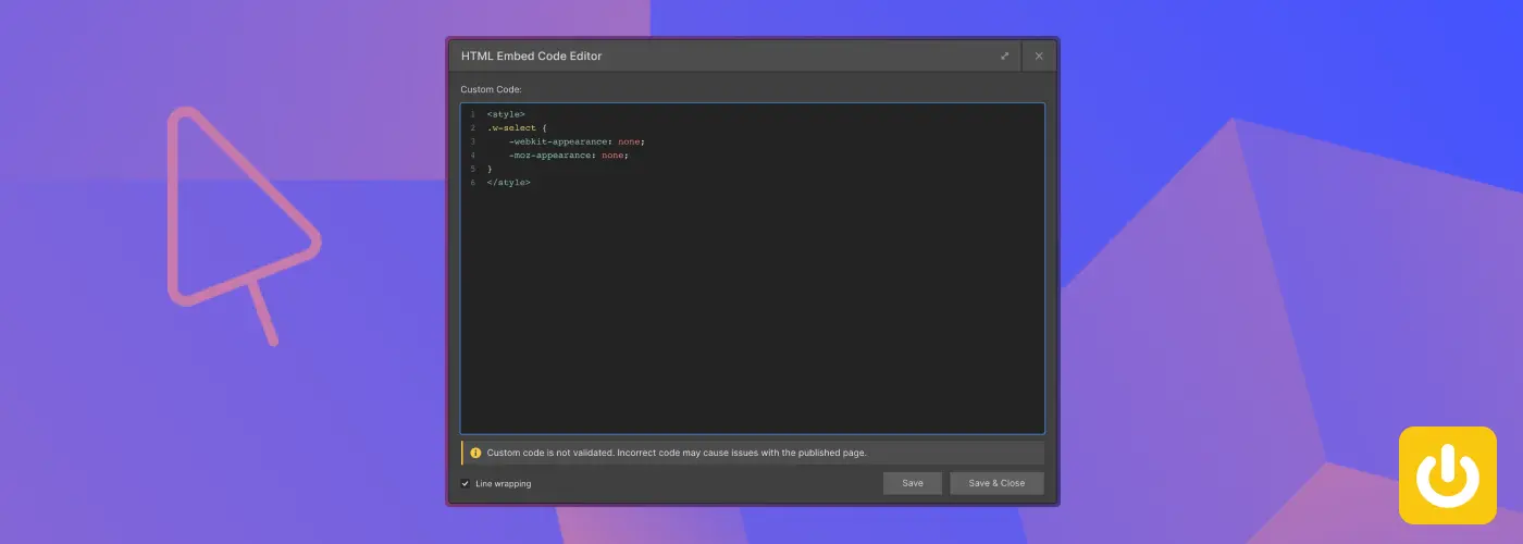 Custom code pour cacher l'icône d'un select field webflow