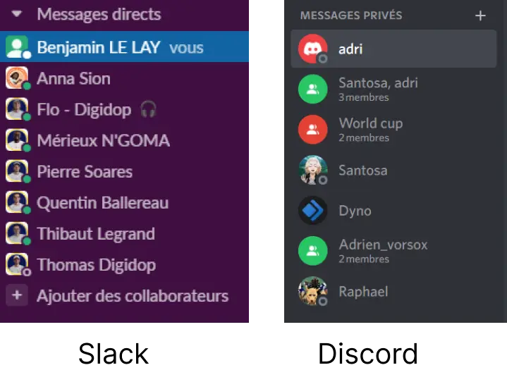 Message privé slack vs discord