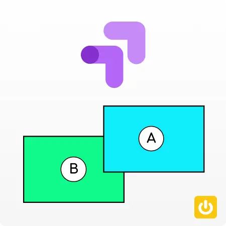 logo google optimize avec deux écran test A et B et icone power jaune digidop