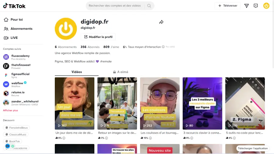 capture d'écran du compte tiktok de digidop