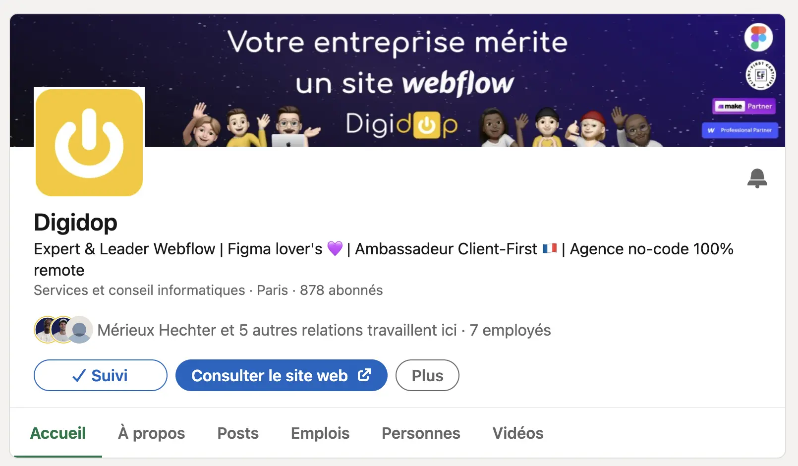 Aperçu de la page entreprise LinkedIn de Digidop