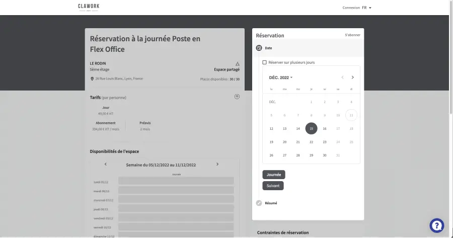 système de réservation de salle clawork
