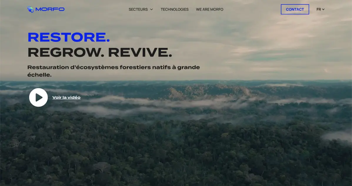 Header du site Morfo avec vidéo de présentation de la start-up