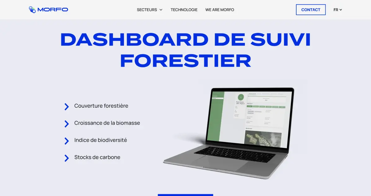 Section dashboard sur le site Morfo