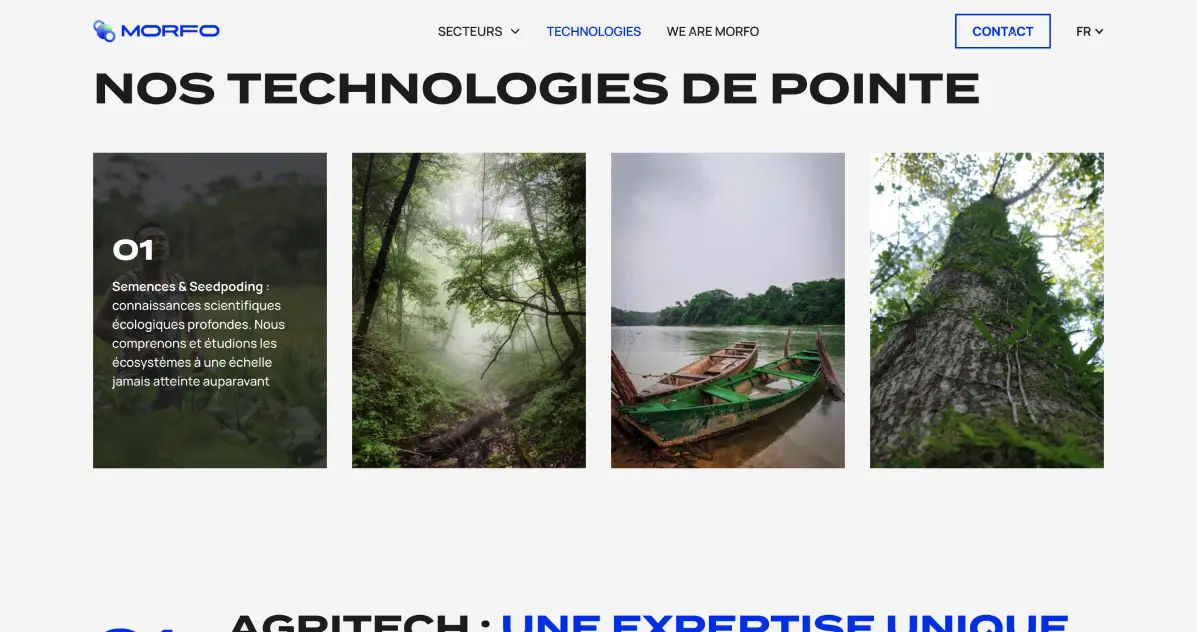 Page technologie du site Morfo avec animation hover