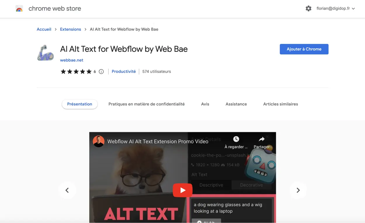 Extension Chrome AI Alt Text for Webflow