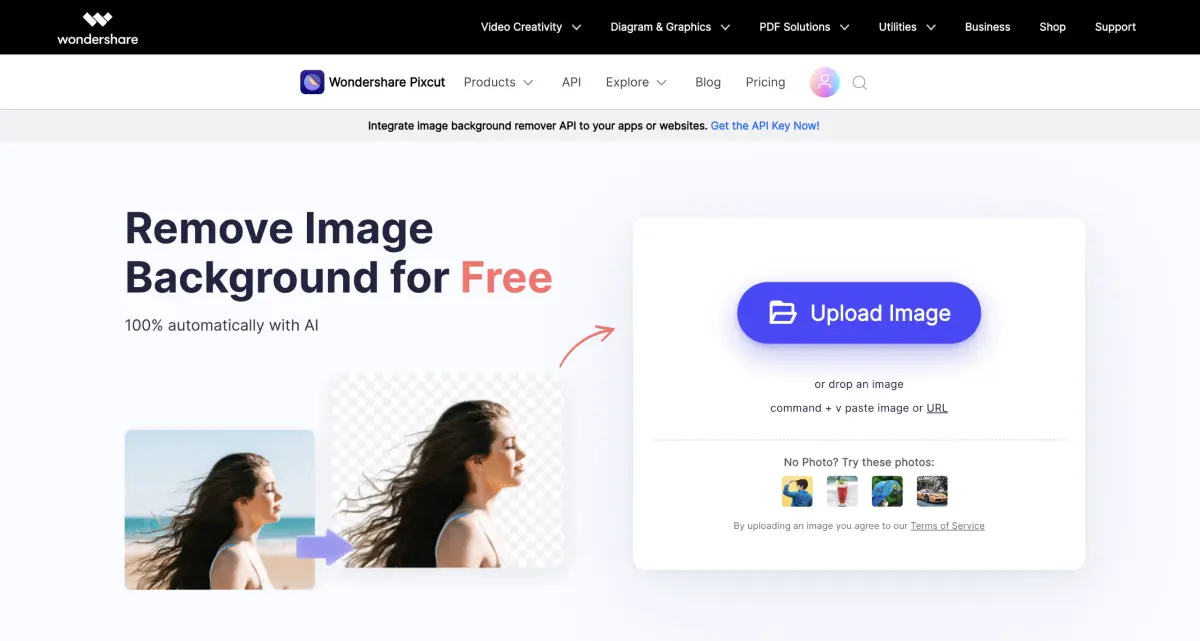 Image du header du site internet Wondershare Pixcut