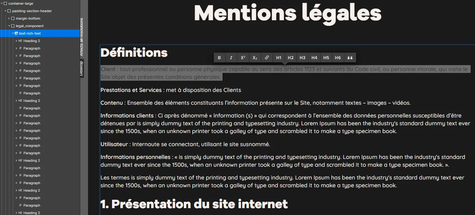 Rich Text tools Webflow