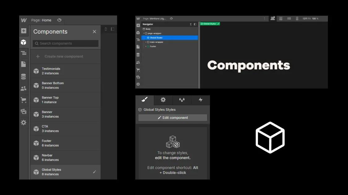 créer et éditer des components Webflow