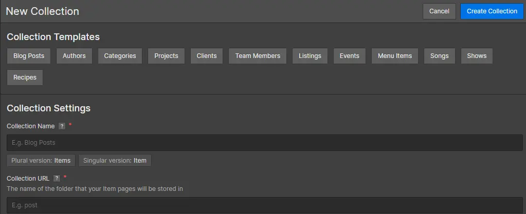 Créer une nouvelle Collection CMS Webflow