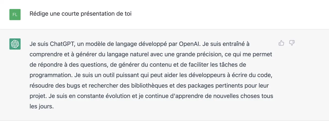 Chat-GPT se présentant lui-même