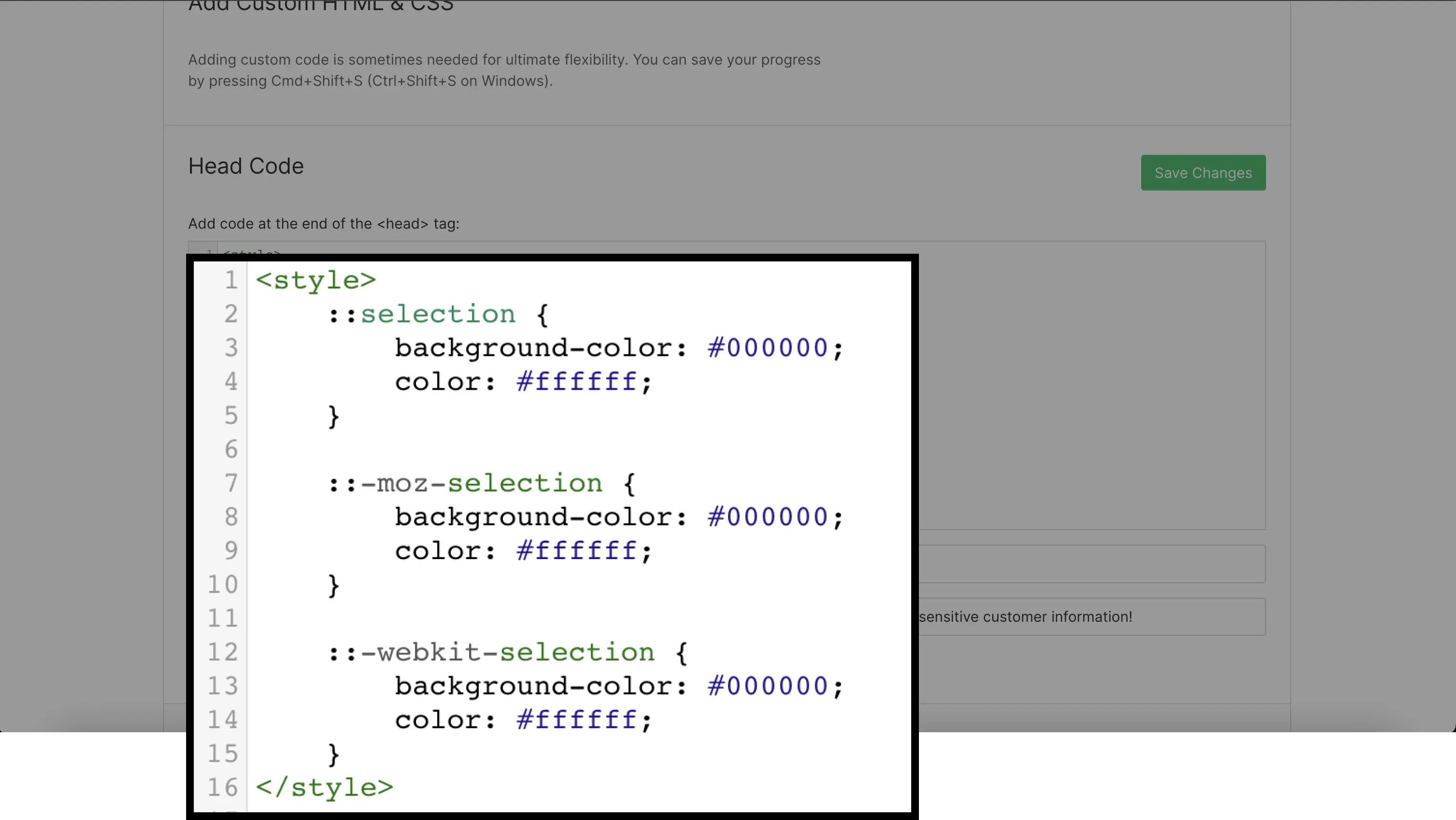 Code CSS pour personnaliser la selection d'un texte avec un background noir et une couleur de texte blanche