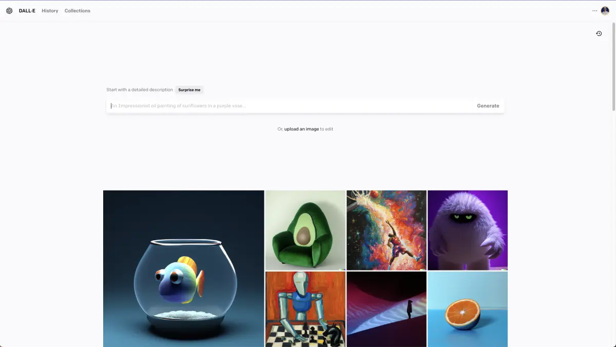interface de l'IA dall-e avec plusieurs images aléatoires