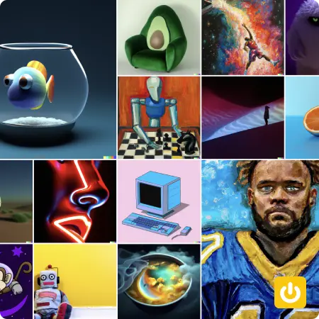 Plusieurs images aléatoires générées via Dall-E avec un power jaune digidop