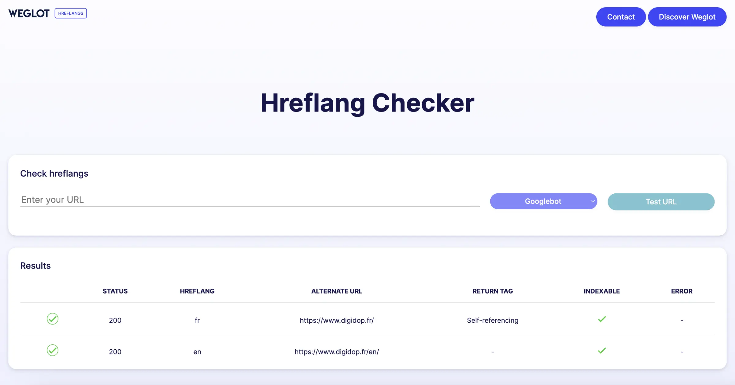 Interface Hreflang Checker de Weglot