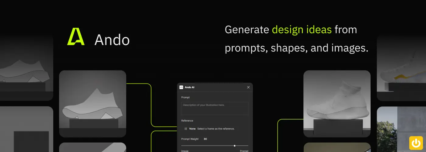 illustration avec des images qui passent dans le plugin figma ando pour en générer de nouvelles icône power jaune digidop