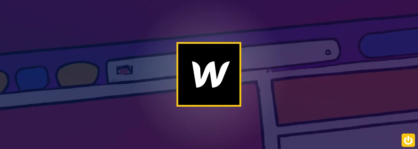 Logo webflow avec une représentation artistique d'un site internet en arrière plan