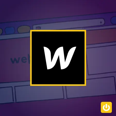 Logo webflow avec une représentation artistique d'un site internet en arrière plan