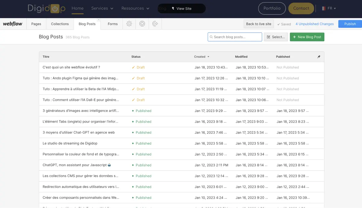Création de blog post depuis l'editor Webflow