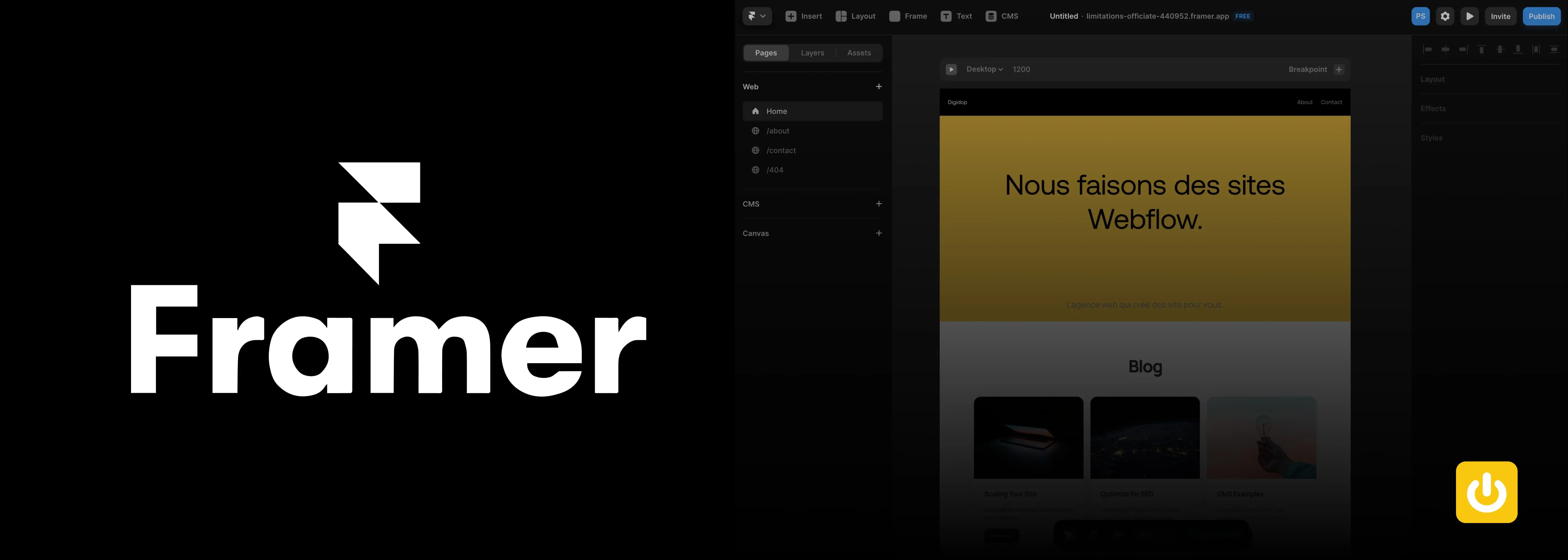 Logo + interface Framer avec logo Digidop