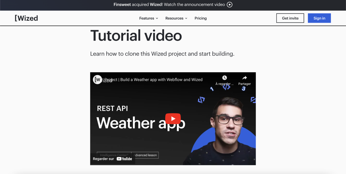 Tutoriel vidéo sur la création d'une application météo avec Wized
