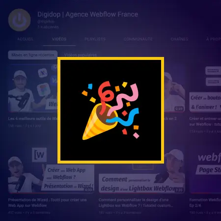 Icône de fête avec la chaîne YouTube de Digidop en arrière plan