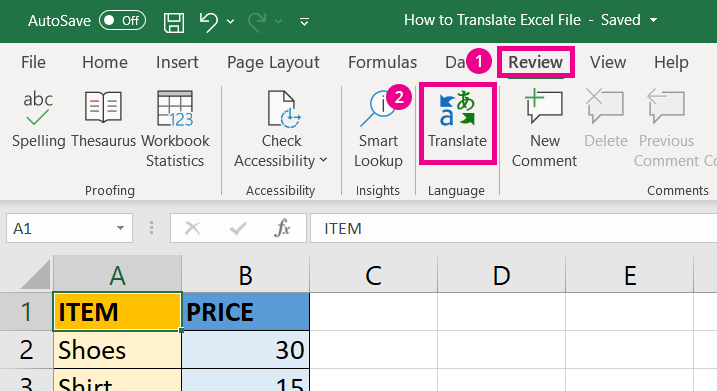 how to translate excel spreadsheet