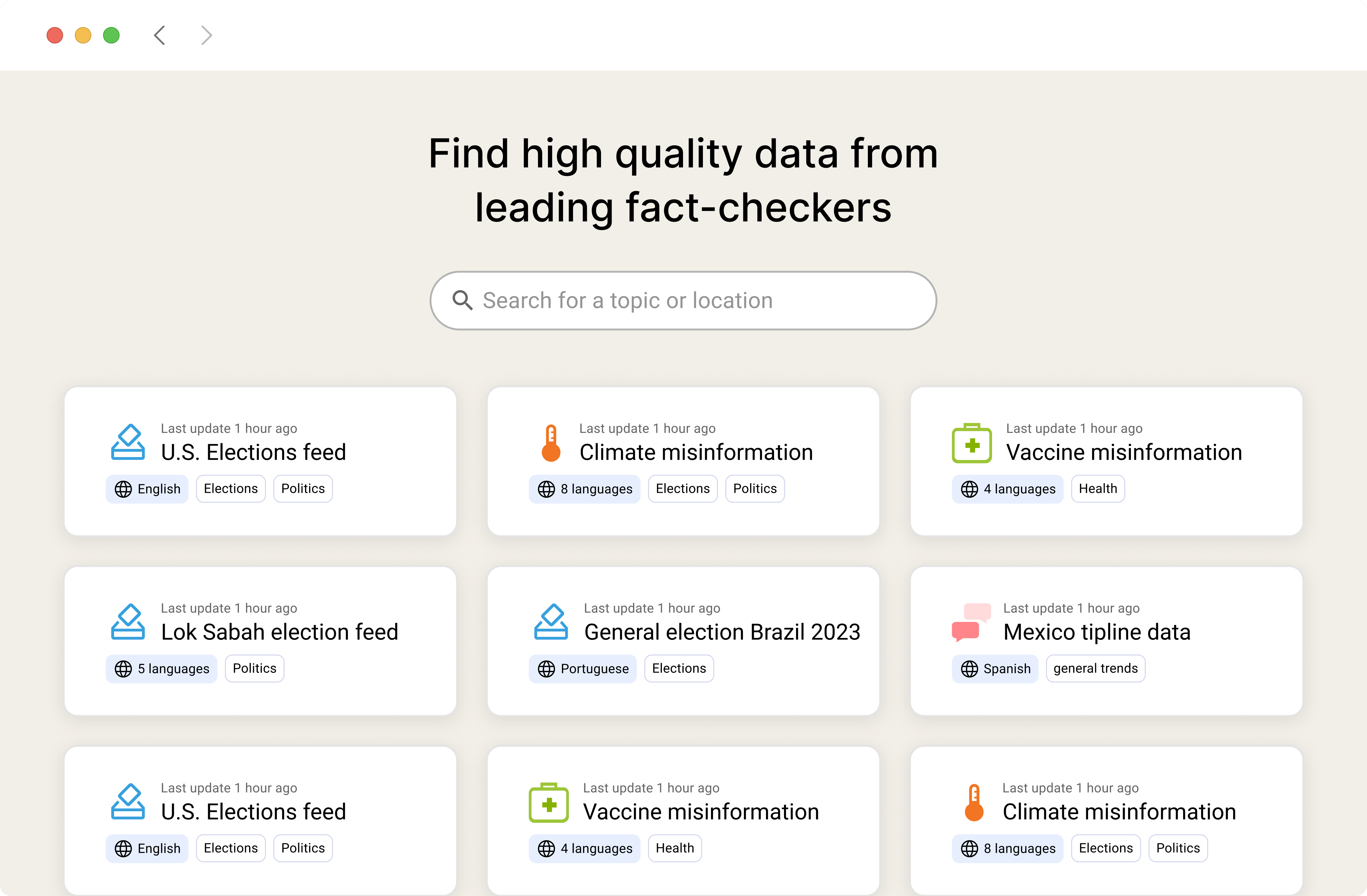 Find high quality data from leading fact-checkers