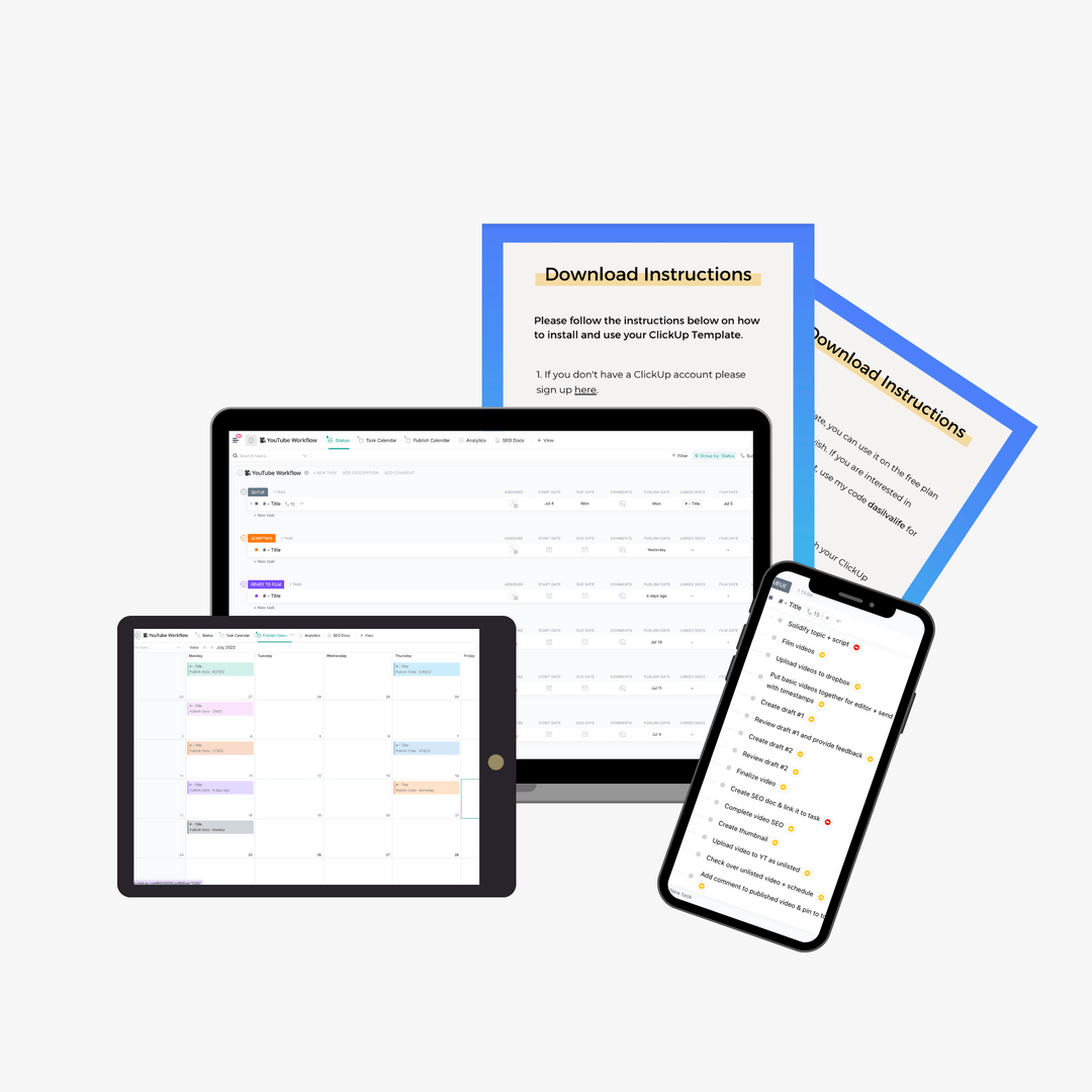 YouTube Content Calendar ClickUp Template | DaSilva Life