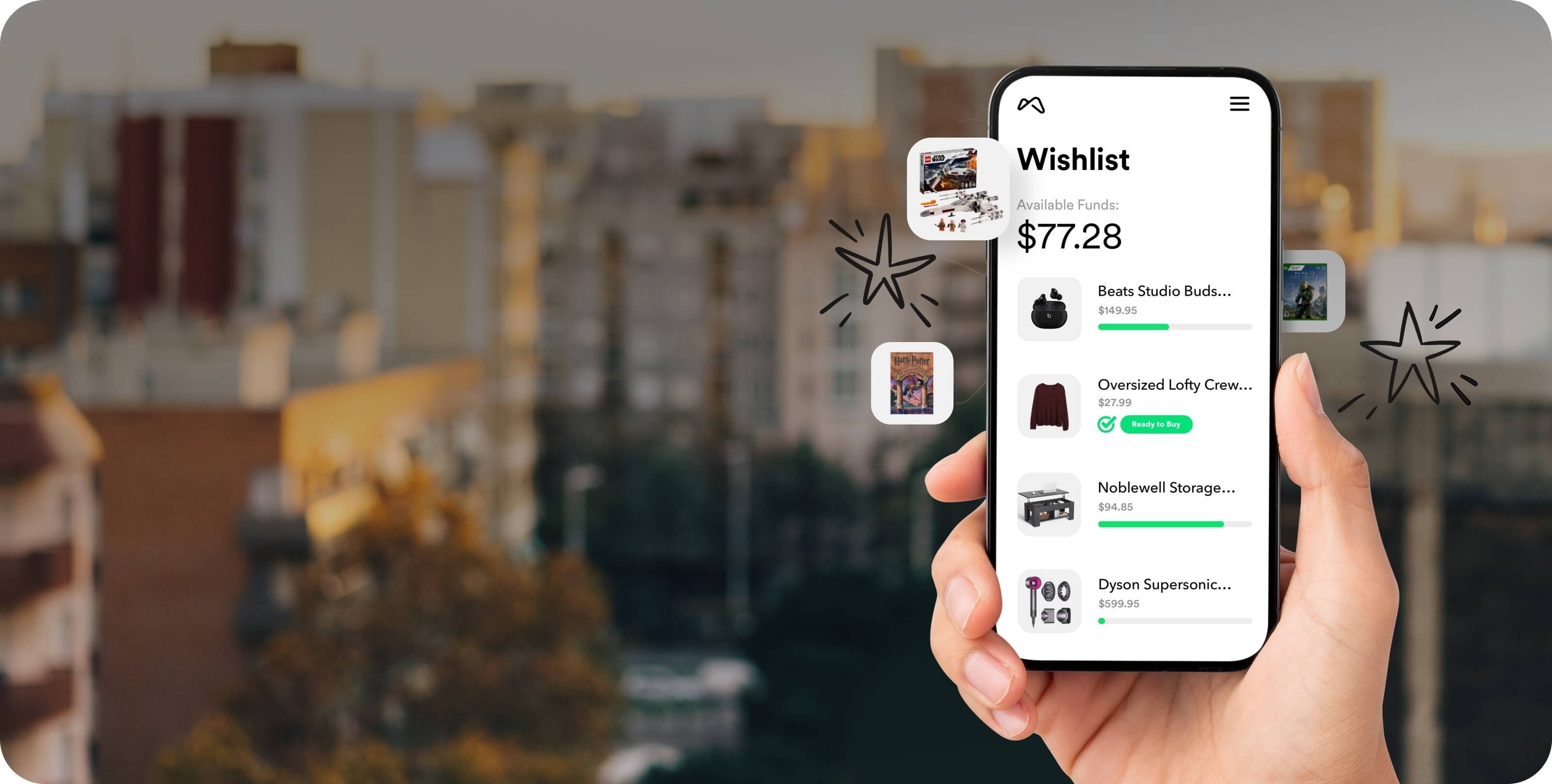 Save now, buy later. Monorail app phone screen.