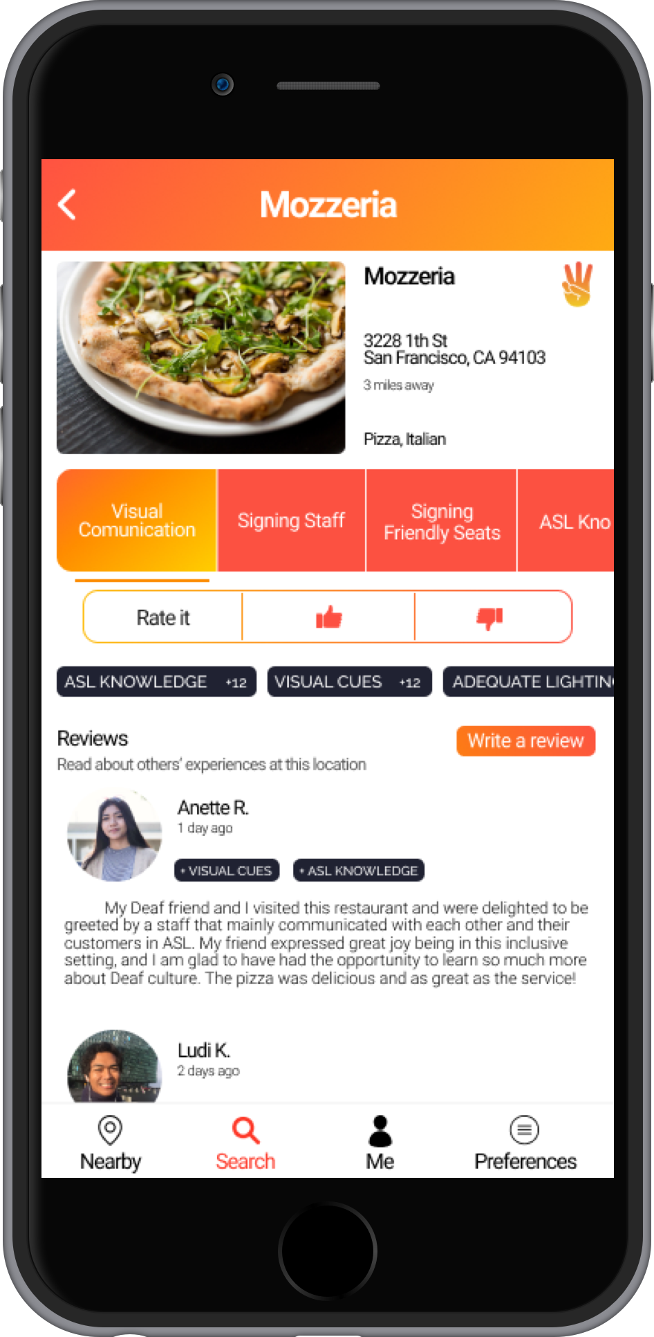 The screen where users can see all of the reviews for a certain business.