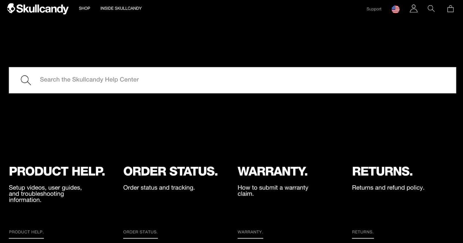 Skullcandy's distinctive FAQ page