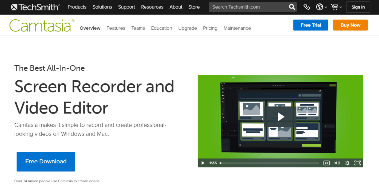 Home page of Camtasia
