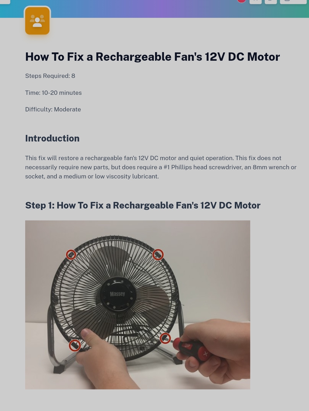 Example of standard work instructions How to Fix a Rechargeable Fan