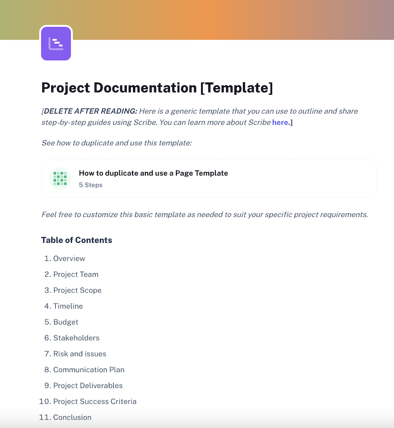 Project Documentation Template | Scribe
