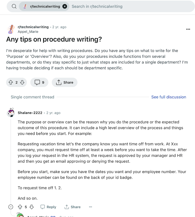 Reddit tips on how to write a procedure