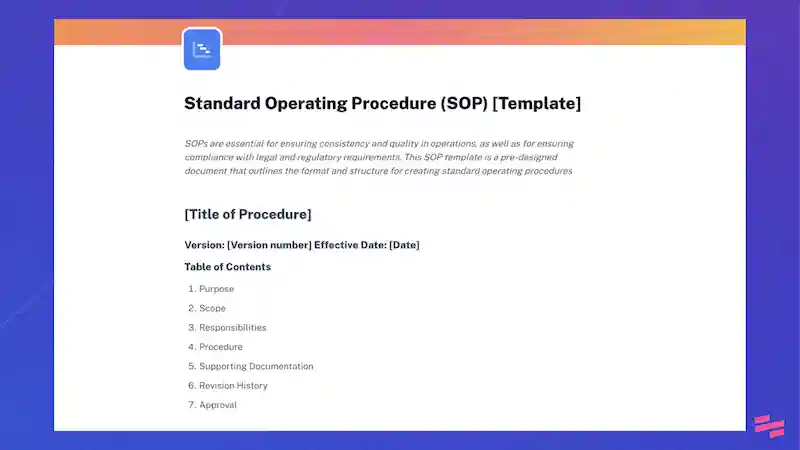 St‎andard Operating Procedure (SOP) template: process documentation templates