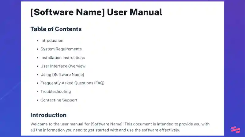 Software user manual template: process documentation template