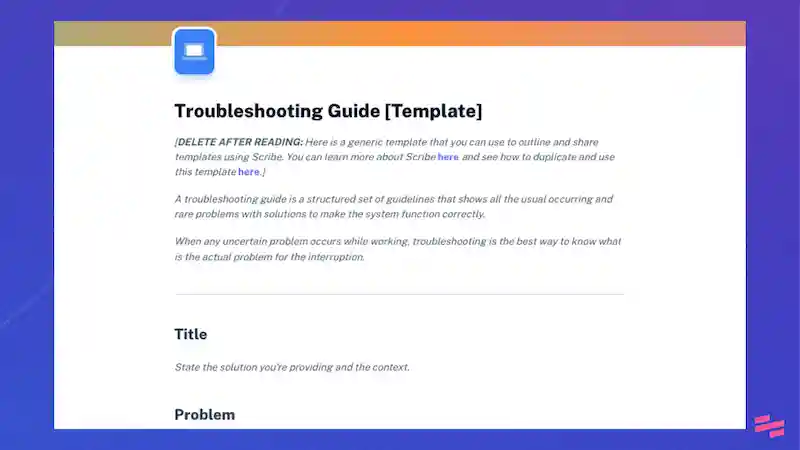 Troubleshooting guide template: process documentation template