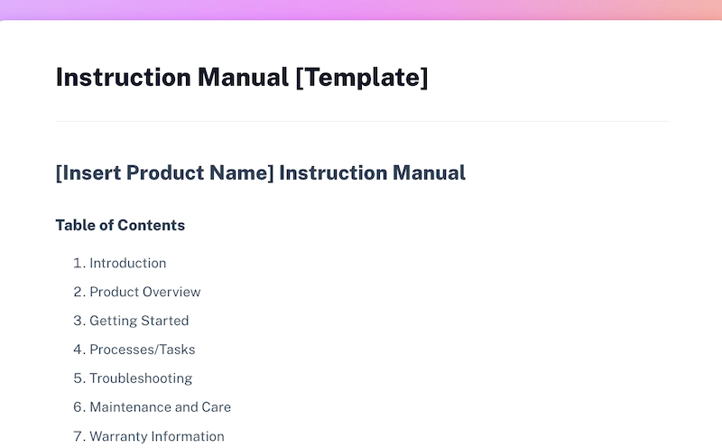 Free instruction manual template