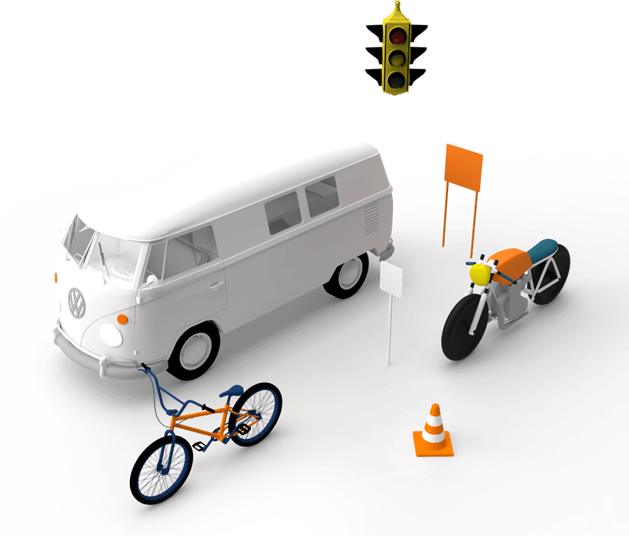 Bus, bike and motorcycle