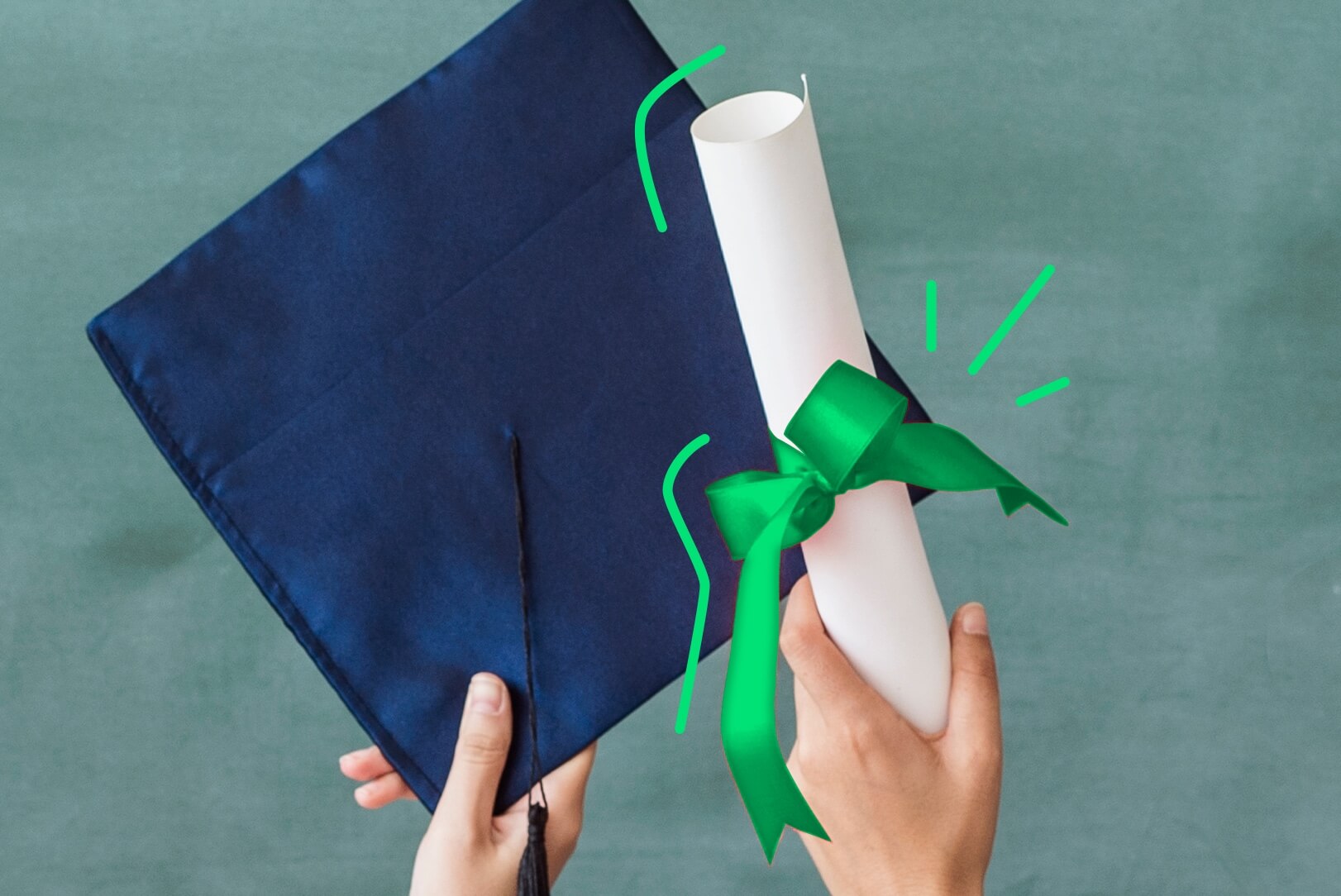 A graduation cap and dollar bills to symbolize the best way to pay off student loans.