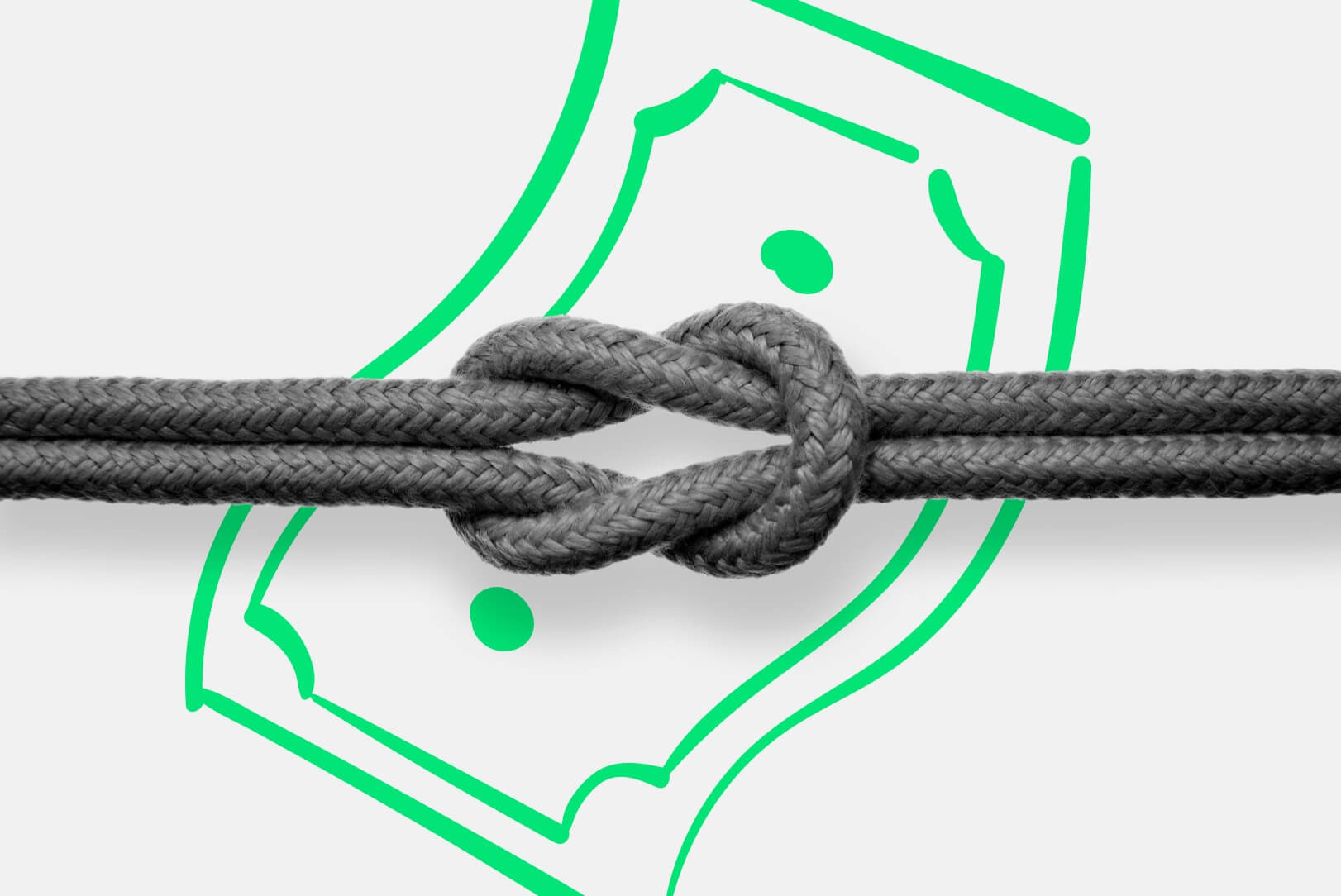 Image of a knot with a dollar bill illustrated behind it, in reference to a joint bank account