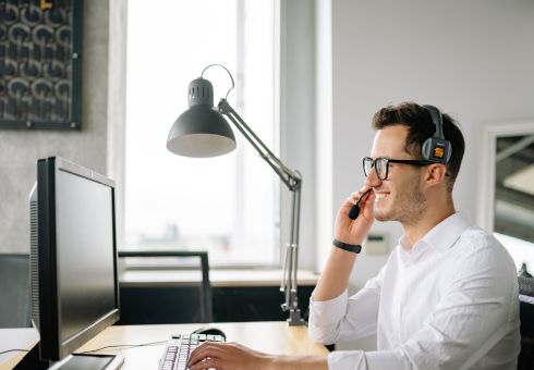 person managing his business from one single source