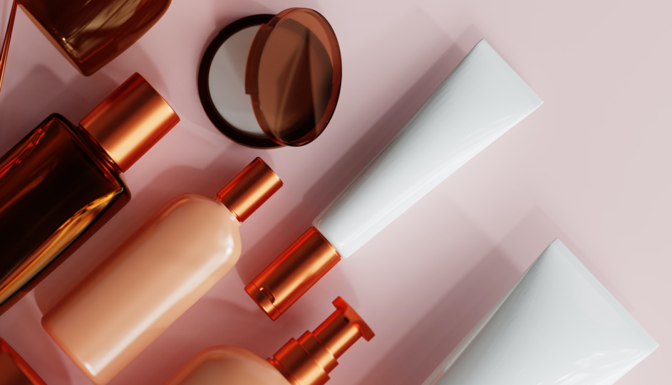image of cosmetics products on pink background