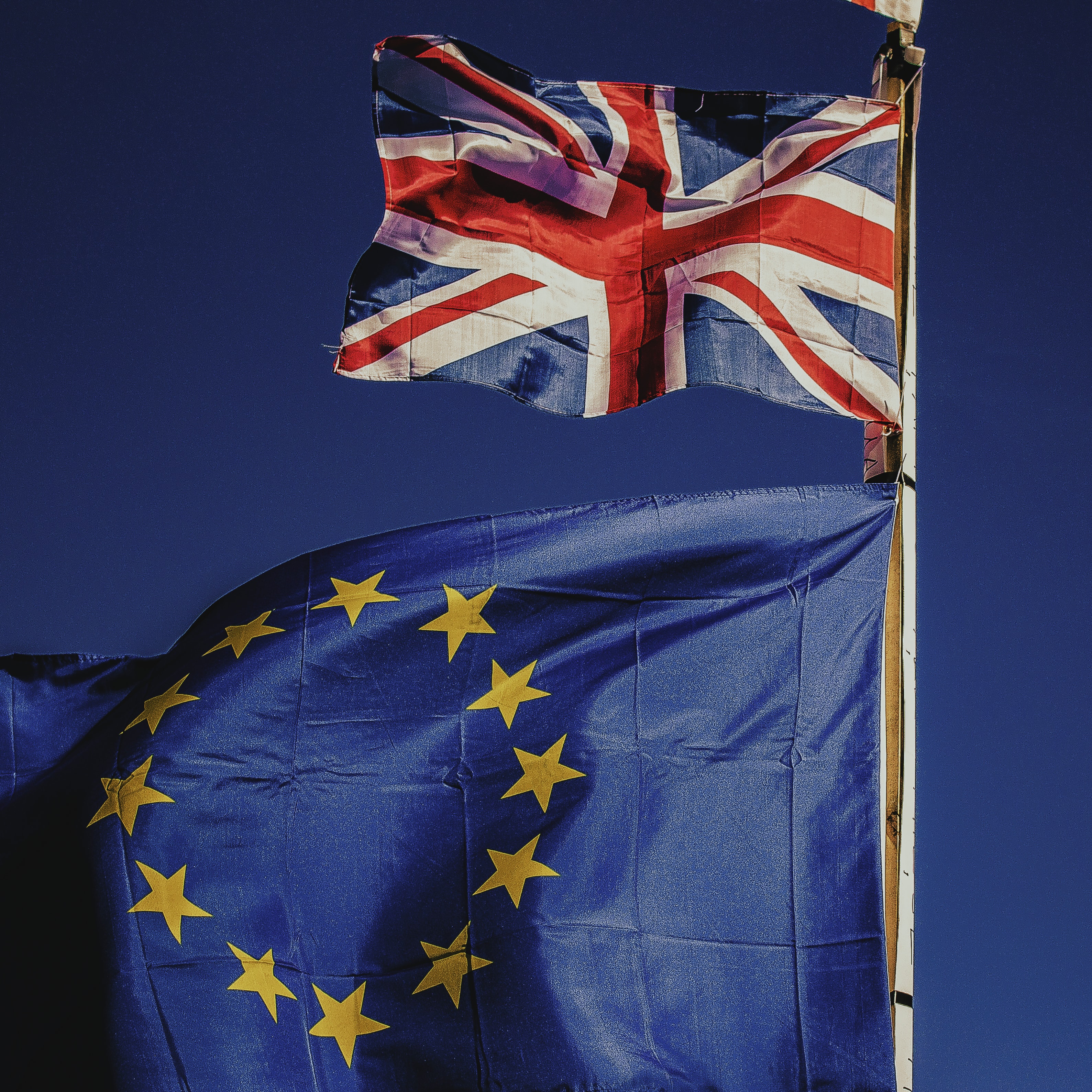 Brexit: the EU flag and separate UK flag