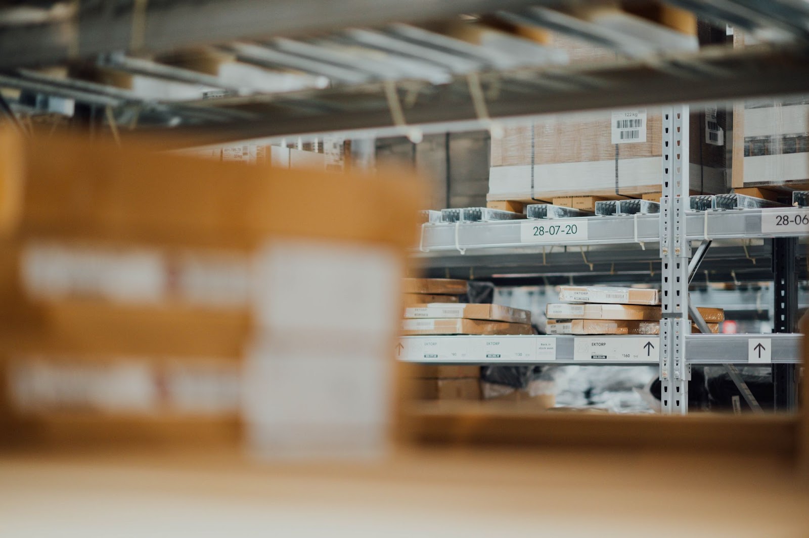 SKUs displayed on the shelves of a fulfillment center