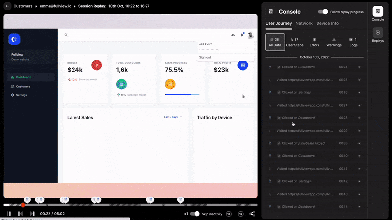 Replay User Sessions in Fullview