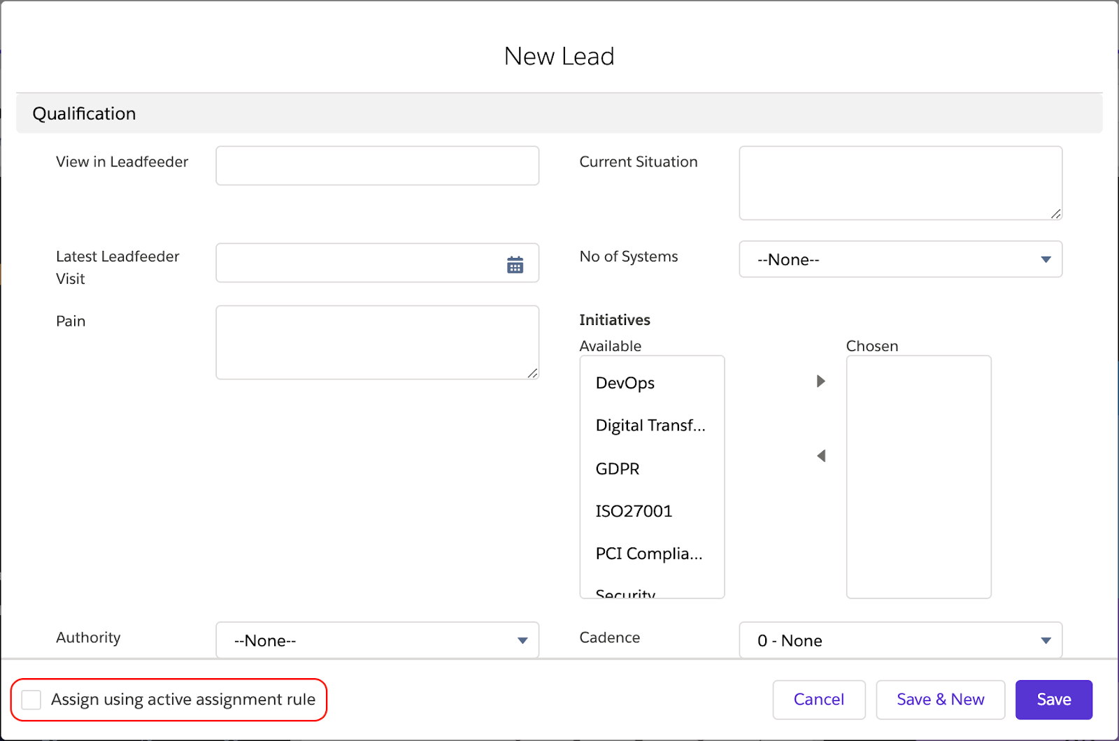 Lead Edit Screen in Salesforce