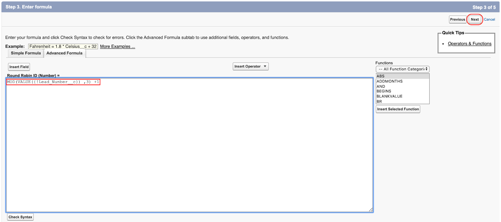 lead assignment round robin salesforce Advanced Formula Settings in Salesforce